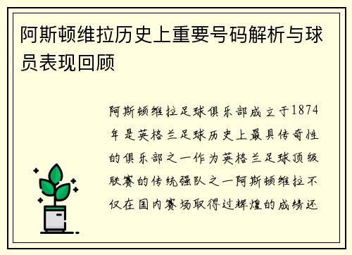 阿斯顿维拉历史上重要号码解析与球员表现回顾